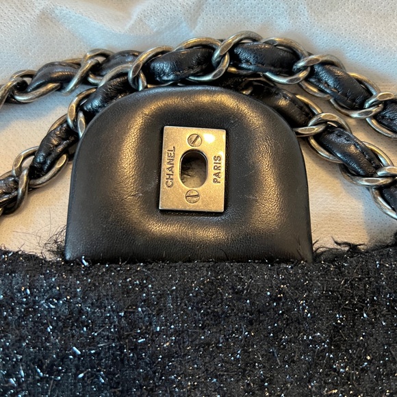 Chanel Vintage Black Patchwork Tweed Leather Classic Flap Shoulder Bag - Picture 8 of 10